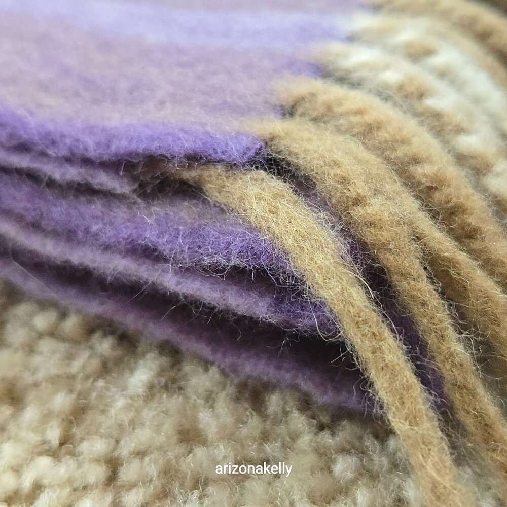 Luxurious Cashmere Scarf Purple Plaid Thick Plush - Picture 11 of 13